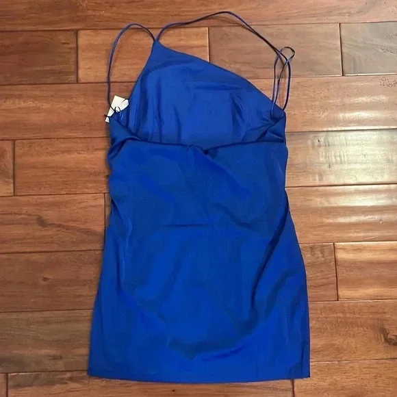 Superdown royal blue satin one shoulder mini dress Medium NWT - Picture 9 of 11